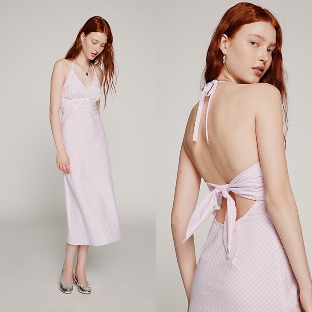 Urban Outfitters Kimchi Blue Wesley Pink Gingham Check Halter Midi Dress Size M